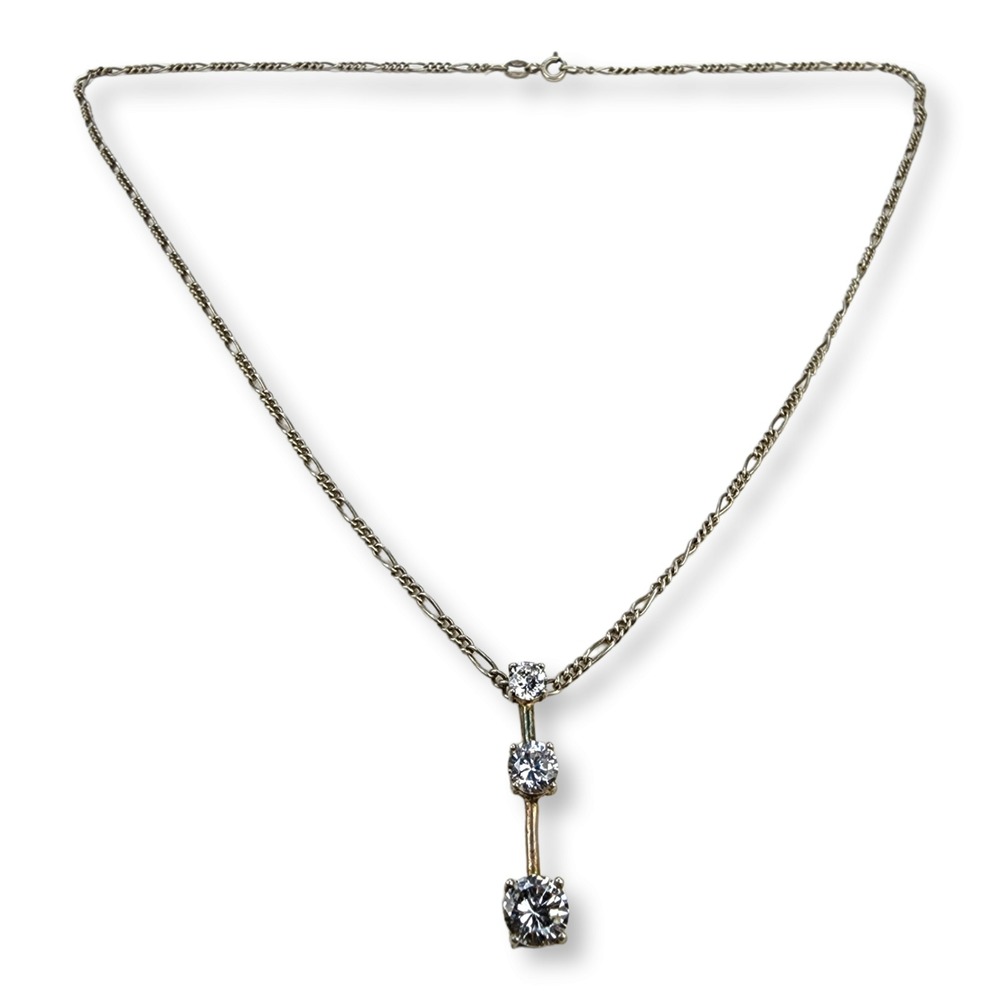 Unbranded Necklace Sterling‎ Silver 925 18in Silver CZ Three Stone Drop Pendant - Picture 5 of 9